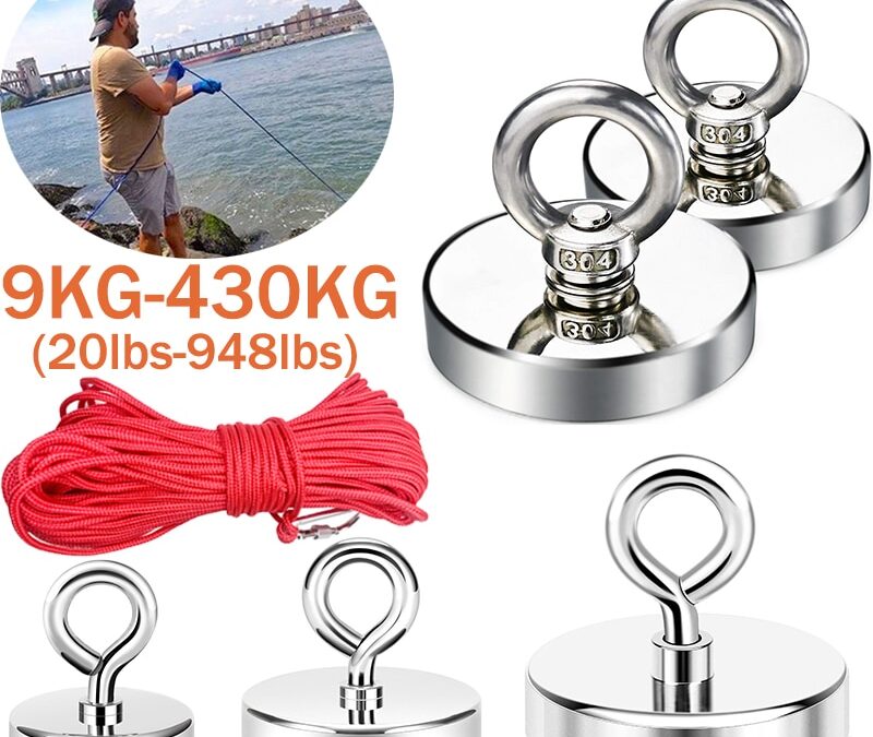20-948lbs Super Powerful Neodymium Magnet Magnetic Fishing Magnet Super Strong Search Magnets Magnetic Hook with Ring and Rope