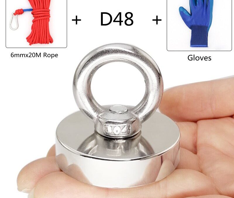 Super Strong Search Magnet Neodymium Earth Magnets Fishing 90/80/75/60/55/48mm with 6MM x 20M Salvage Rope and Golves