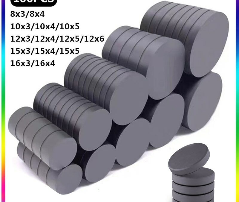 100PCS Strong Magnet 16x4mm Round Black Magnet Fridge Ferrite Magnetic Permanent Search Magnet 8mm 10mm 12mm 15mm 16mm