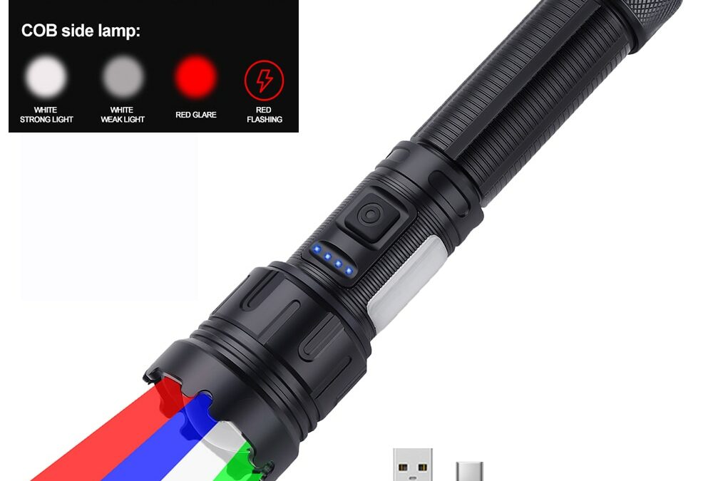 Multi-color Flashlight Green Red White Blue Light LED Torch Fast Charging Work Lamp with Side Light for Outdoor Hunting Camping