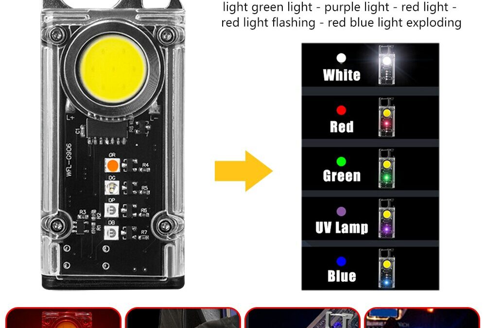 Portable 5 Color Light Keychain COB+LED Flashlight Mini USB Charging White/Red/Green/UV/Blue Light Torch Bottle Opener