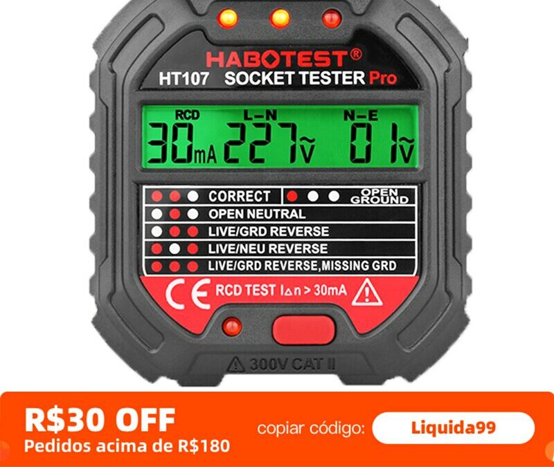Habotest HT107 Socket Tester Pro Voltage Test RCD 30mA Socket Detector UK EU Plug Ground Zero Line Plug Polarity Phase Check