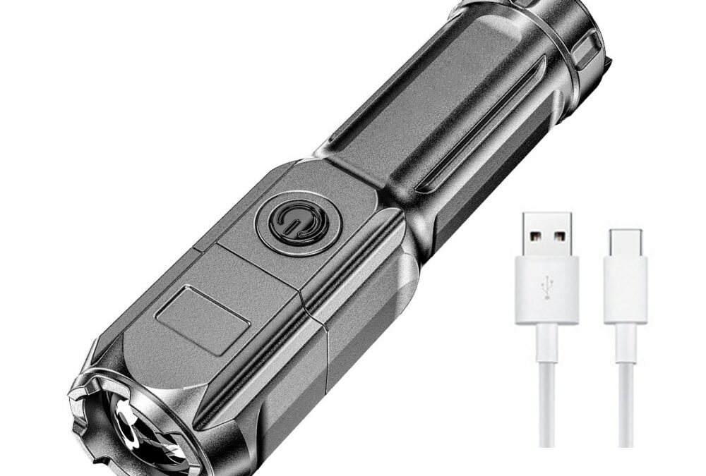 High Power LED Flashlight USB Rechargeable Torch Portable Zoomable Camping Light 3 Lighting Modes Use High Strength ABS Material