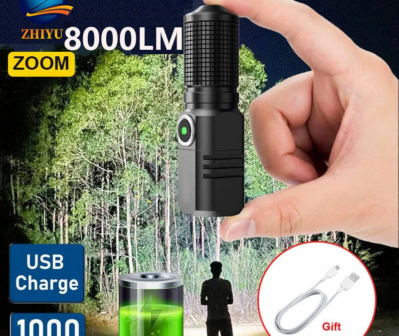 Powerful EDC Led Flashlight XHP50 Rechargeable Mini Torch 16340 18650 Built in Battery Aluminum Alloy Zoomable Camping Camping