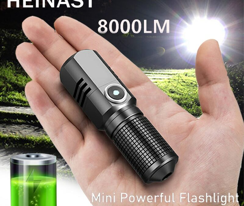 Powerful V6 Mini LED Torch USB C Rechargeable Aluminum Alloy Flashlight Zoomable lamp Use 16340 18650 Batteries Camping Lighting
