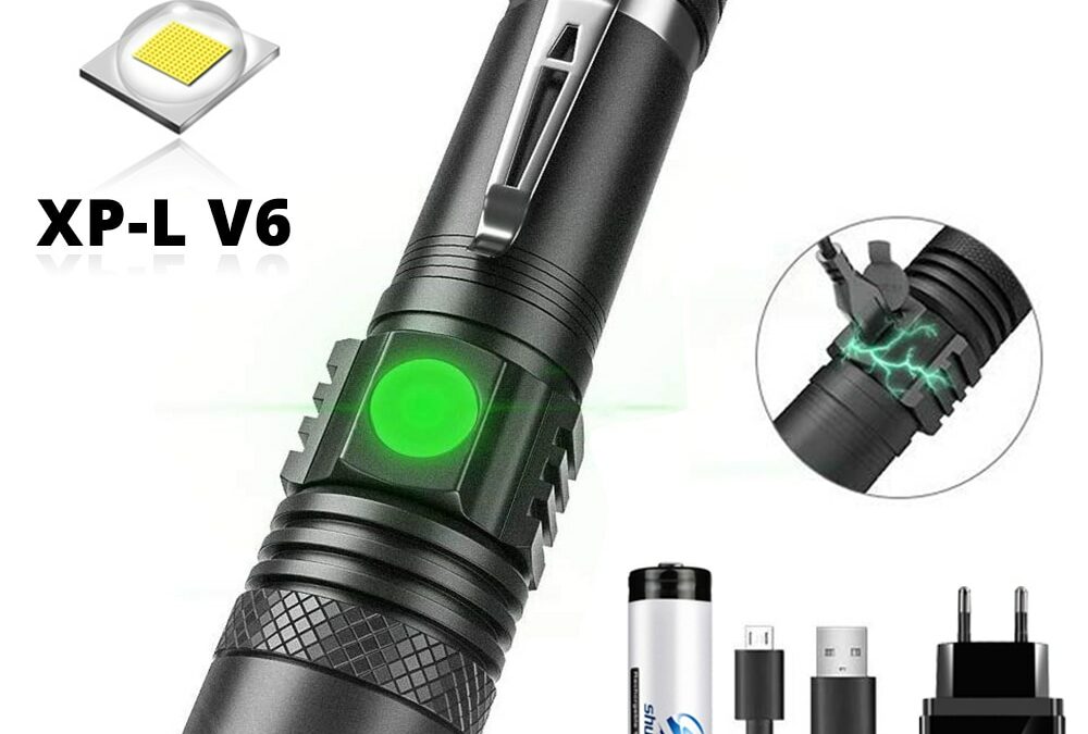USB Rechargeable LED Flashlight Super Bright V6 Tactical Torch 4 Lighting Modes Zoomable Lamp Waterproof 18650 Camping  Lantern