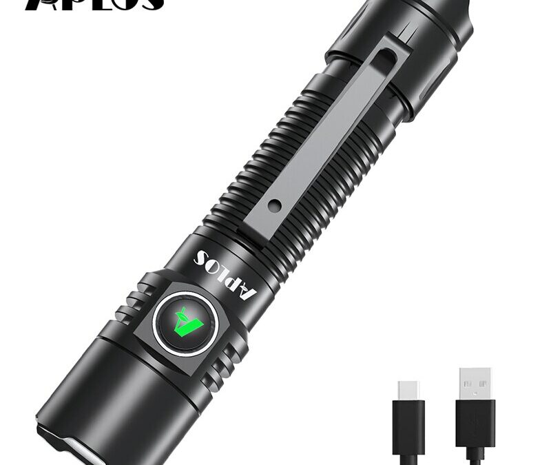 APLOS T02 1800 Lumens Tactical Flashlight, 18650 Rechargeable LED Flashlight Torch for Emergencies, EDC, Searching, Lanterna