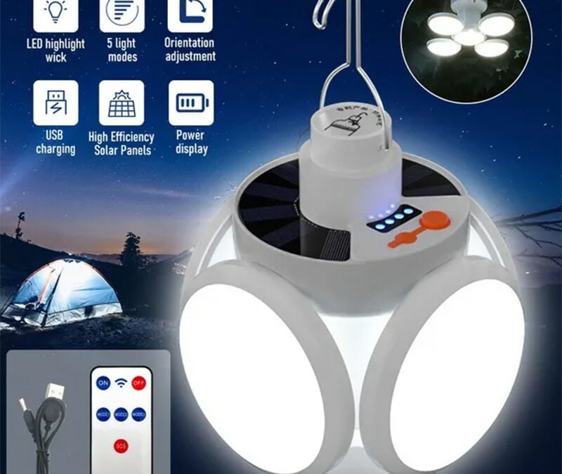 Solar Outdoor Folding Light Portable USB Rechargeable LED Bulb Search Lights Camping Torch Emergency Lamp for Power Outages