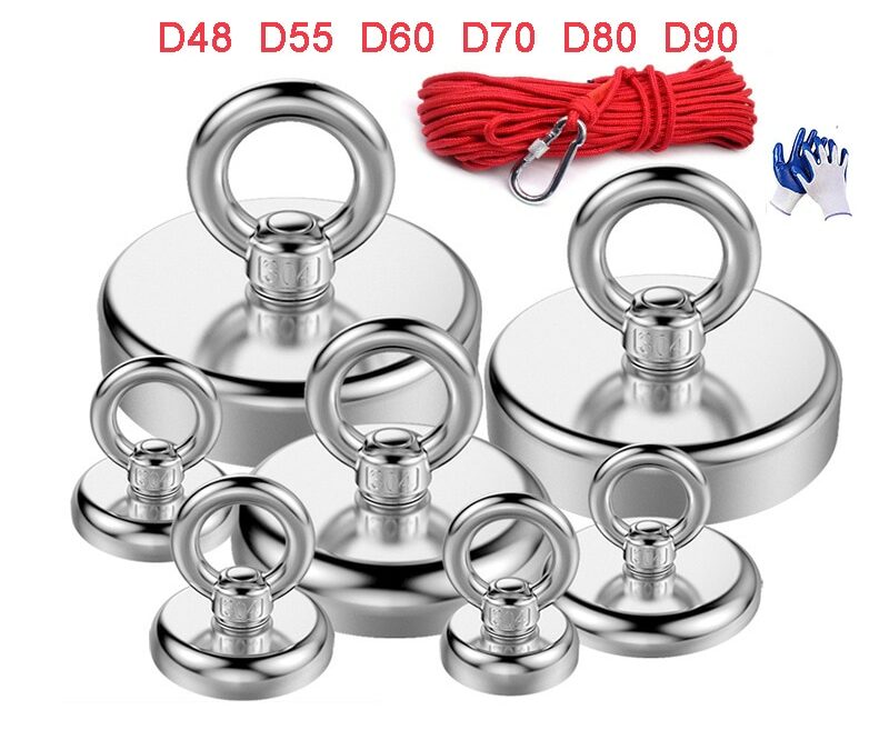 D20 - D90 Strong Fishing Magnet N50 Neodymium Search Magnets Fishing Magnetic Rings Super Powerful Salvage Magnets 200kg 250kg